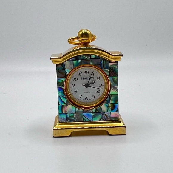 Vintage Style Abalone Inlay Mini Mantel Clock – Decorative Collectible - Picture 1 of 5